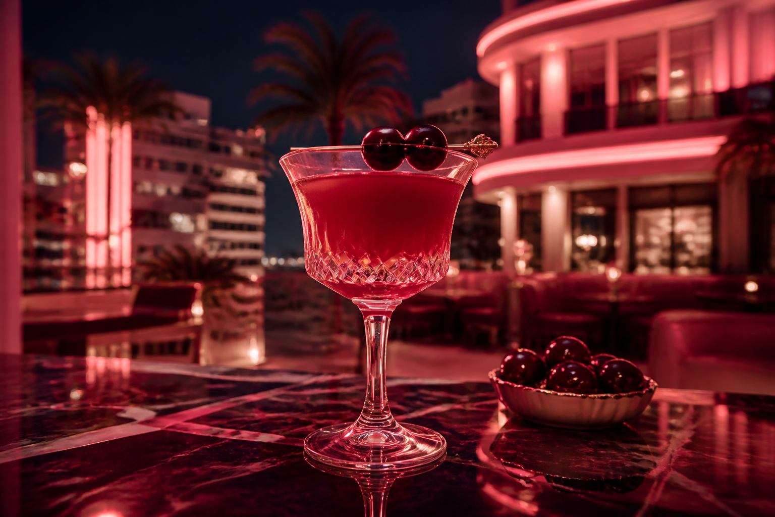 Amber Cherry servi en verre Nick & Nora